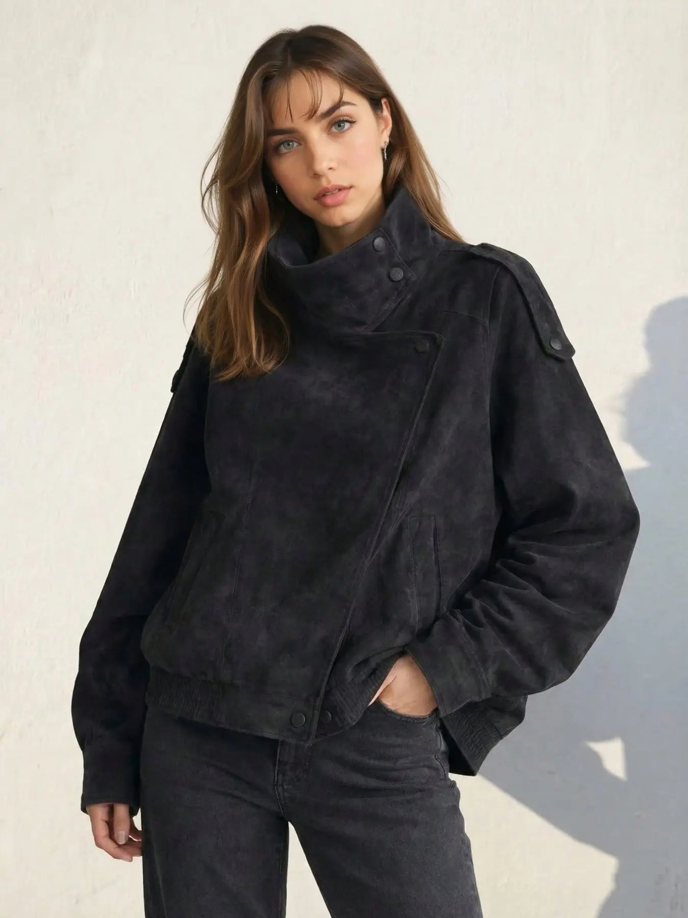 Women's Oversized Vintage Leather-Look Biker Jacket