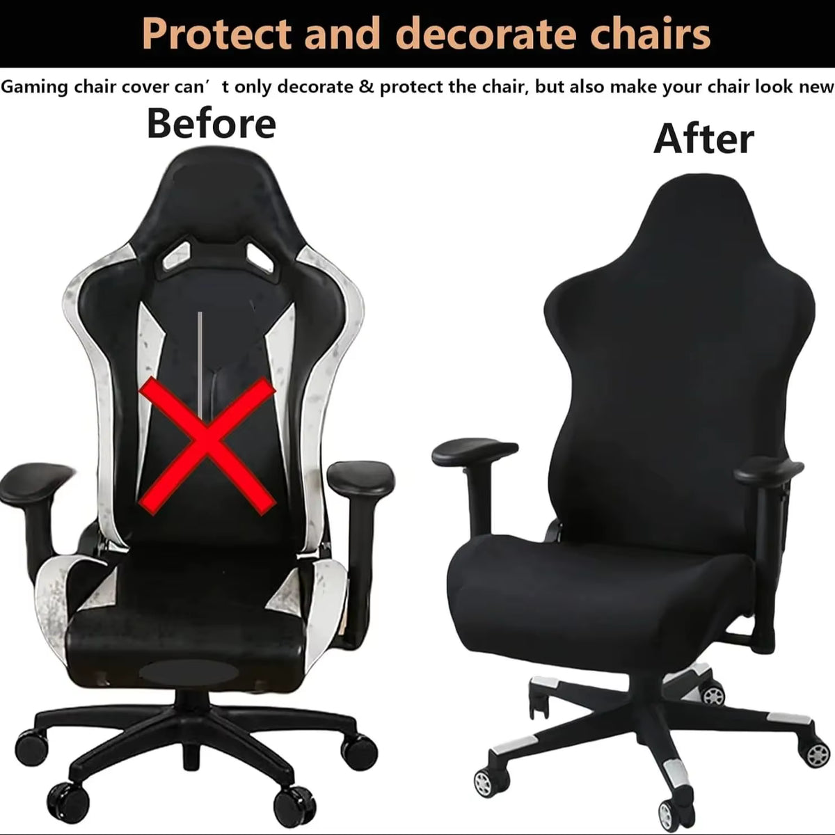 Gaming Chair Cover-Gaming Chair Seat Cover 4Pc/Set Gaming Chair Covers Stretchable with Armrest Covers/Chair Back Covers/Chair S