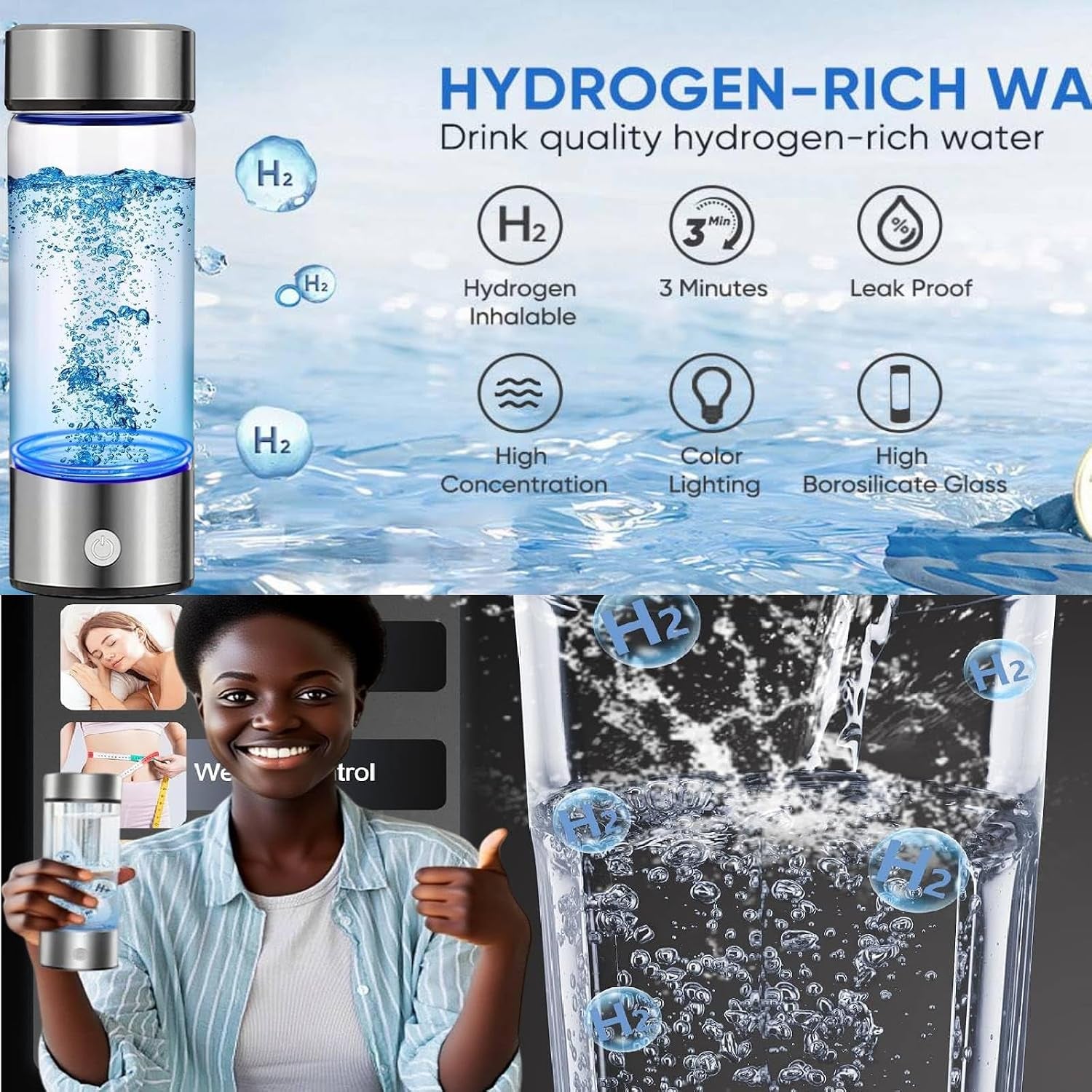 Portable Hydrogen Water Generator with SPE PEM Technology for Enhanced Hydration at Home, Office, Travel, and Exercise